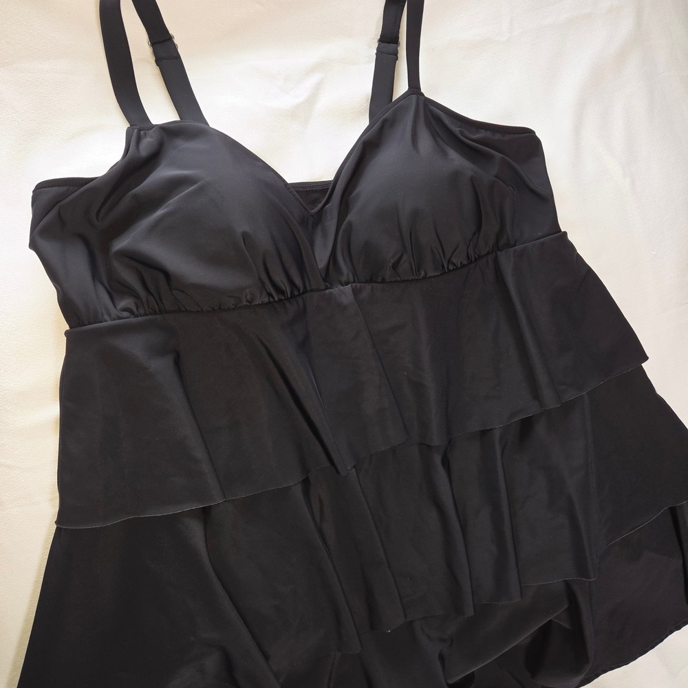 Paradise Bay Black Tiered Ruffle Swimdress One Piece Swimsuit 20W 501401X